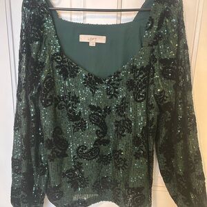 LOFT Green Sequin Women's Top